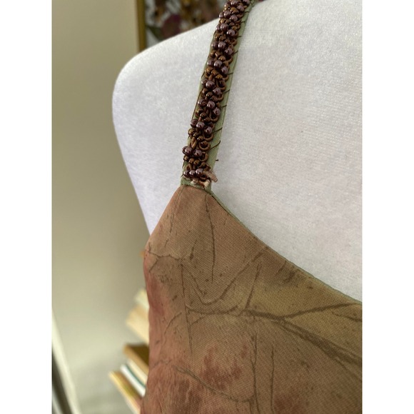 Vintage 1990s Beaded Cowl Back Green Maxi Dress Prom Formal Silky Fairy Wood Y2K - Picture 5 of 6